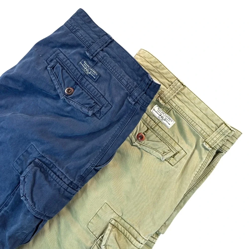 [Lot of 2] Polo Ralph Lauren Classic Chino Cargo Shorts Men's 42 Blue Tan Casual